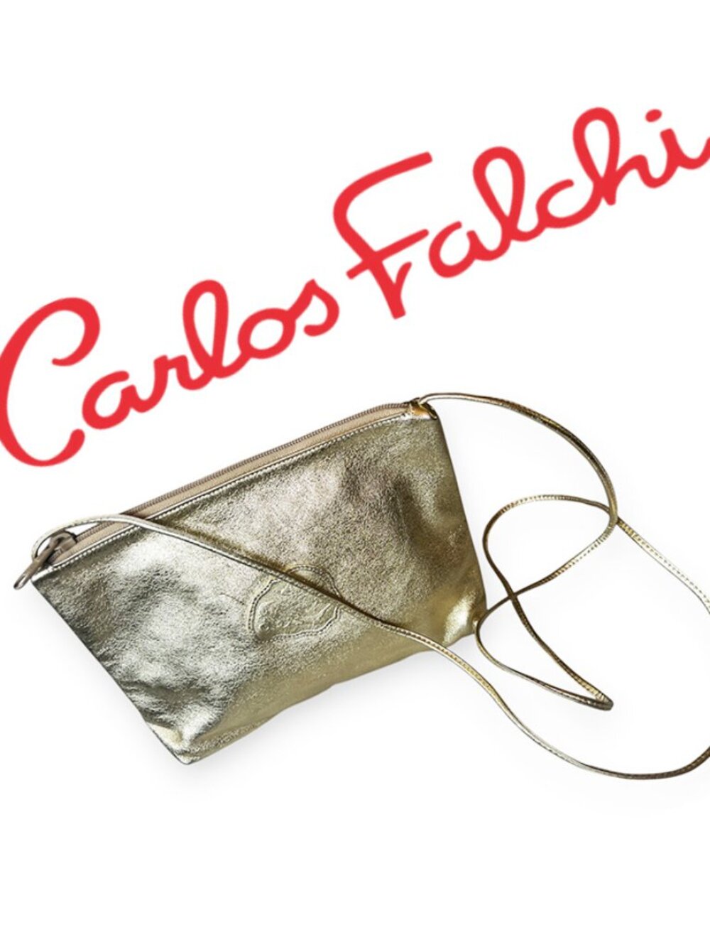 Rare, Vintage Carlos Falchi metallic gold leather crossbody bag